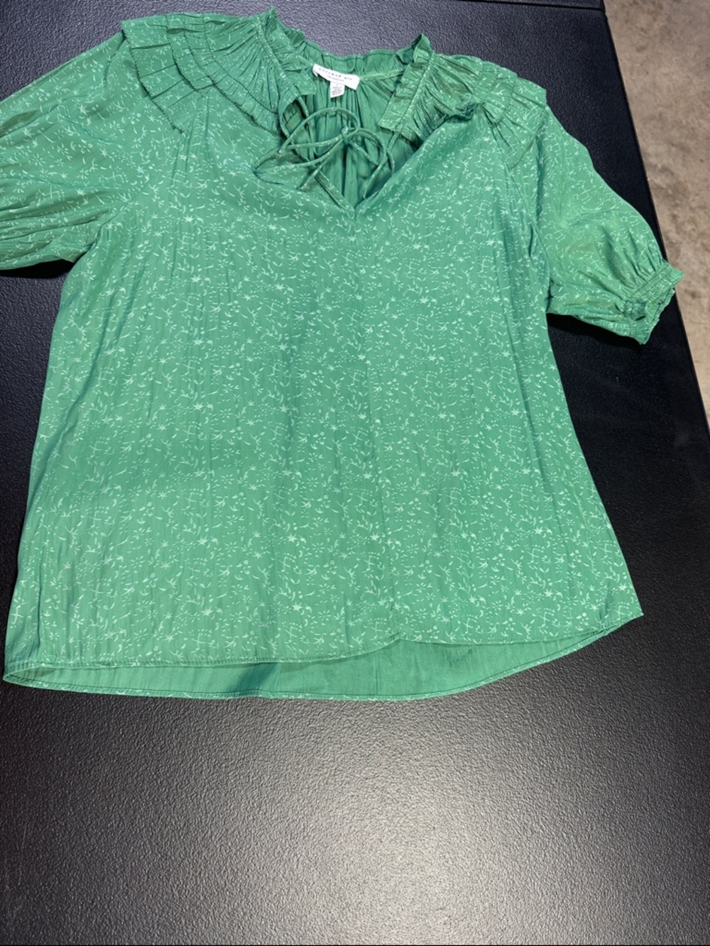 Current Air Green Floral Tie-Front Ruffled Blouse